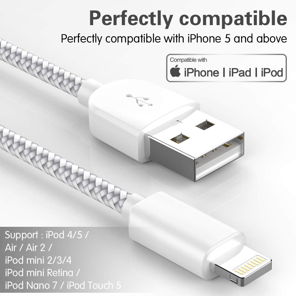 MFi Certified Lightning Cable 5Pack TNSO iPhone Charger 3/3/6/6/10ft Extra Long Nylon Braided USB Fast Charging& Syncing Cord Compatible iPhone Xs MAX XR 8 8 Plus 7 7 Plus 6s 6s Plus-Black&Blue 